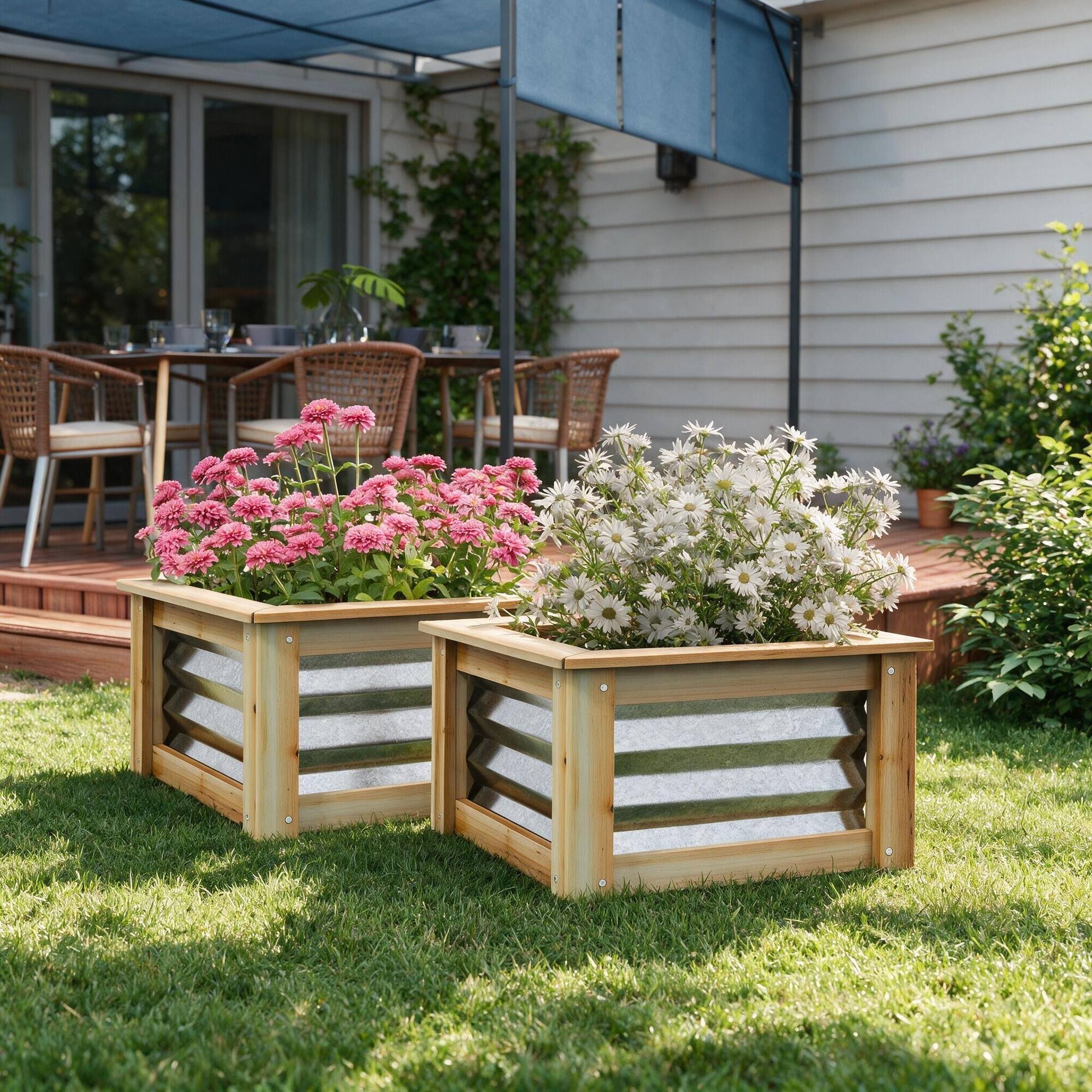 RYHNUYNE Raised Garden Bed Set of 2, Galvanized Metal Planter Box with ...