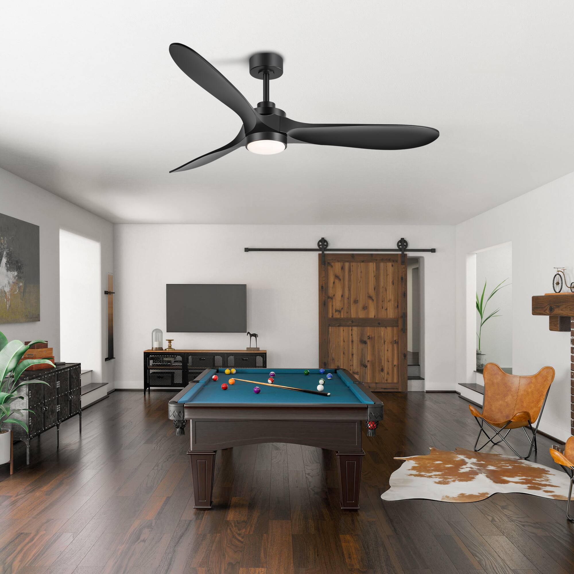 Alt View 2. Breezary - 60-Inch Indoor Ceiling Fan with 3 ABS Blades, DC Motor, 6-Speed Remote Control with Timer, 6"&12" Downrods, Led/No Light - Black (With Light).