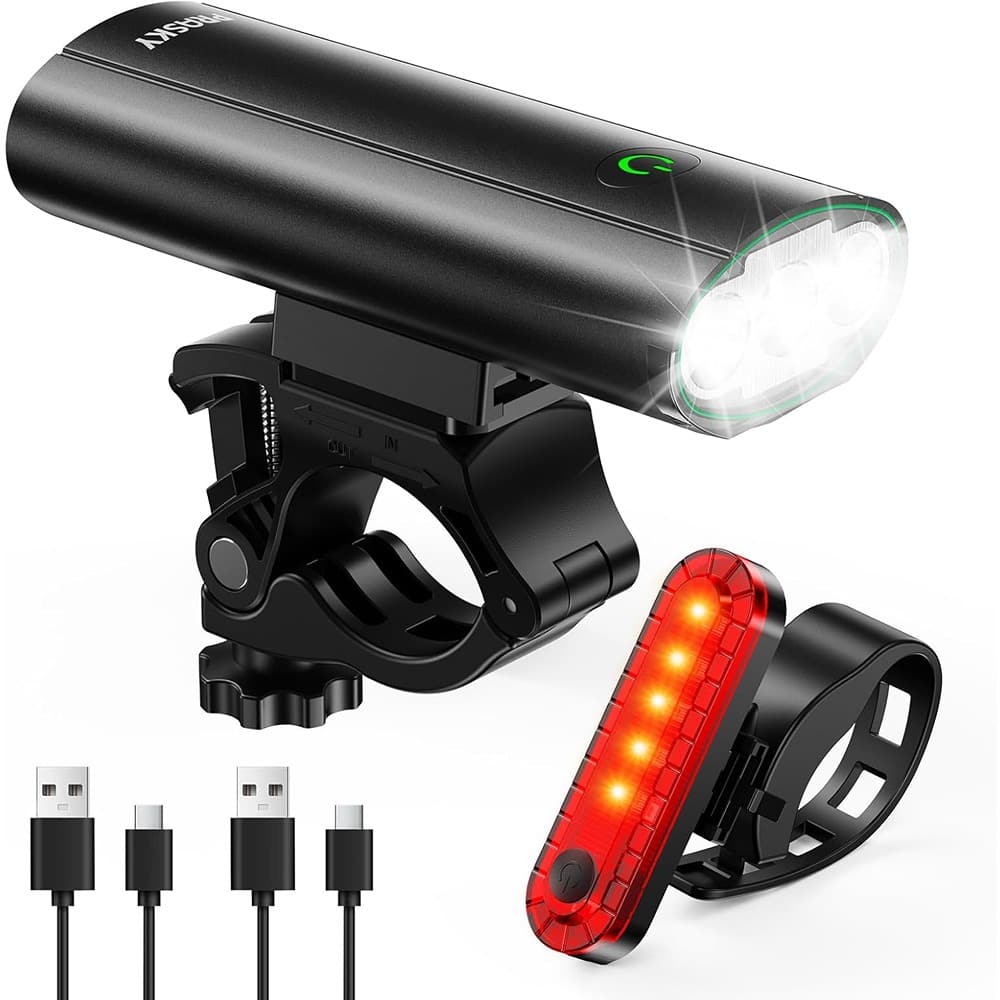 RTMB - USB-Rechargeable Mountain Bike Light Set – Super Bright, Waterproof, 6-Mode - Black