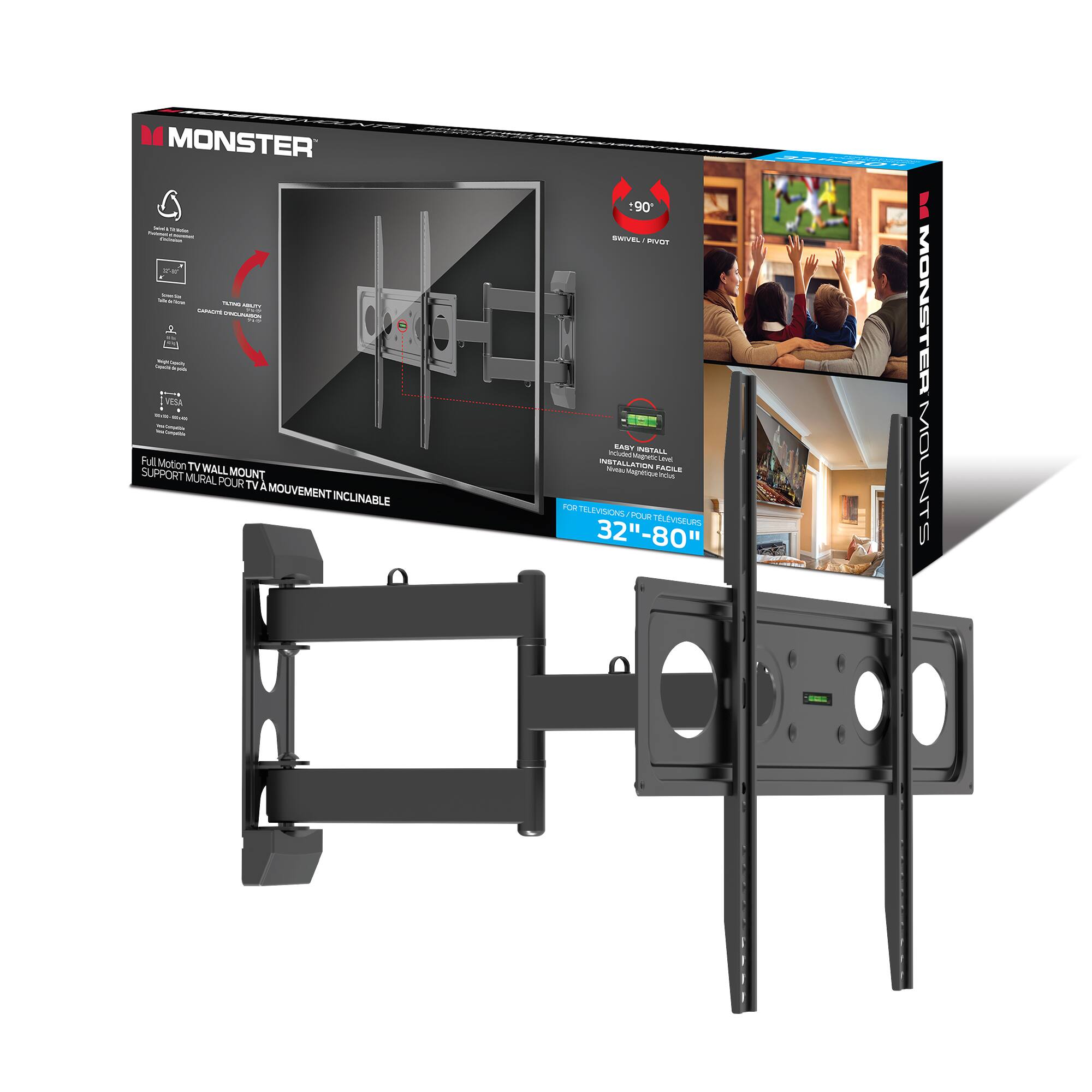 MONSTER  
Full Motion TV WALL MOUNT  
SUPPORT MURAL POUR TV À MOUVEMENT INCLINABLE  
32" - 80"  
MONSTER MOUNTS
