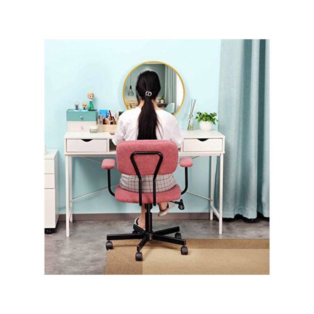 Alt View 2. JJS - Low Back Velvet Office Computer Chair With Armrest - Pink.