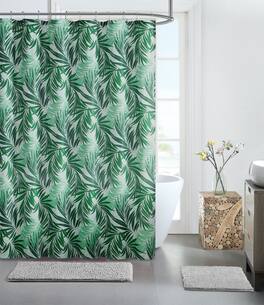 Kate Aurora - Tropical Rainforest Banana Fern Leaves Fabric Shower Curtain - Standard Size - Beige