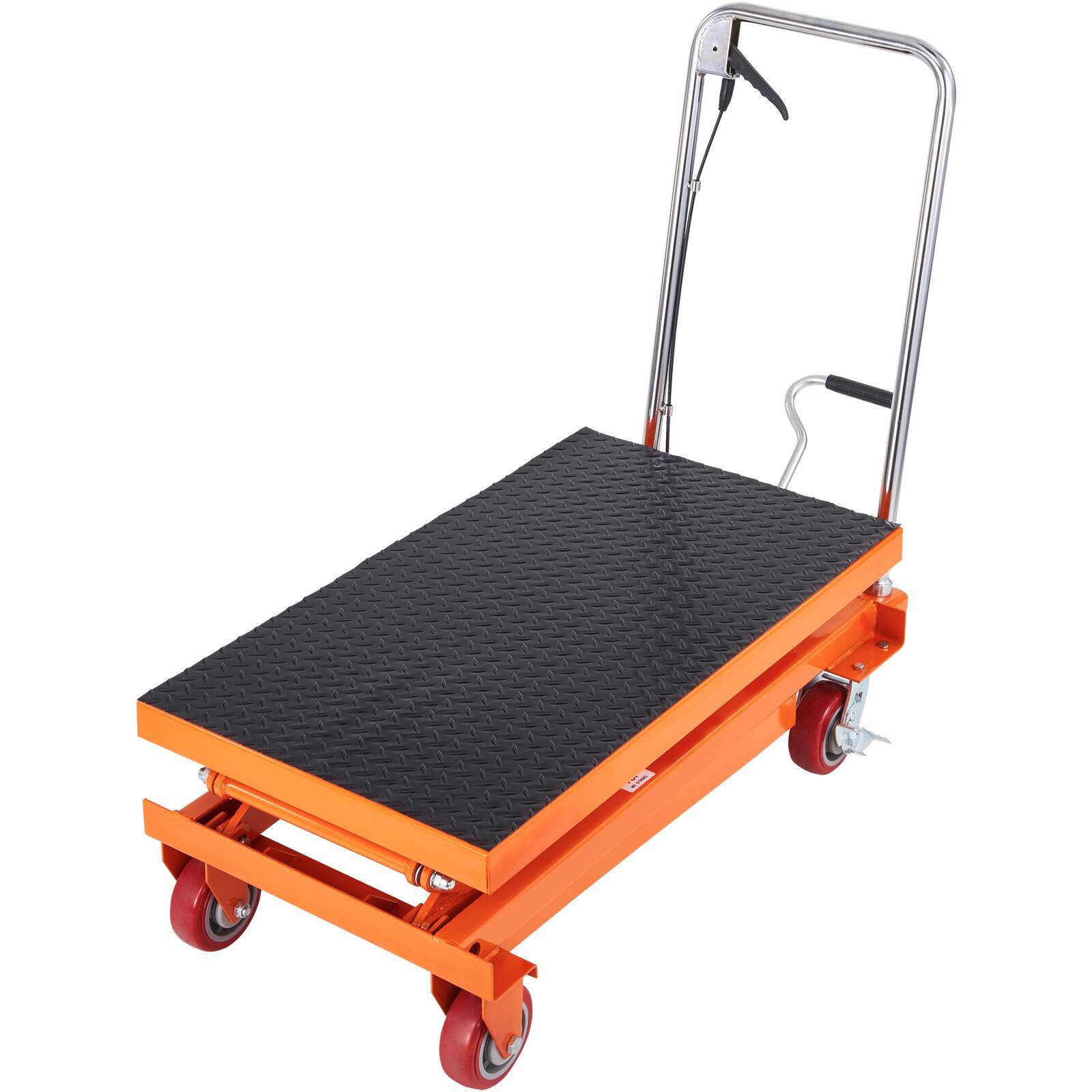 Alt View 5. VEVOR - Hydraulic Lift Table Cart,770lbs Capacity 59" Lifting Height,Manual Double Scissor Lift Table with 4 Wheels and Non-slip - Orange;Black.