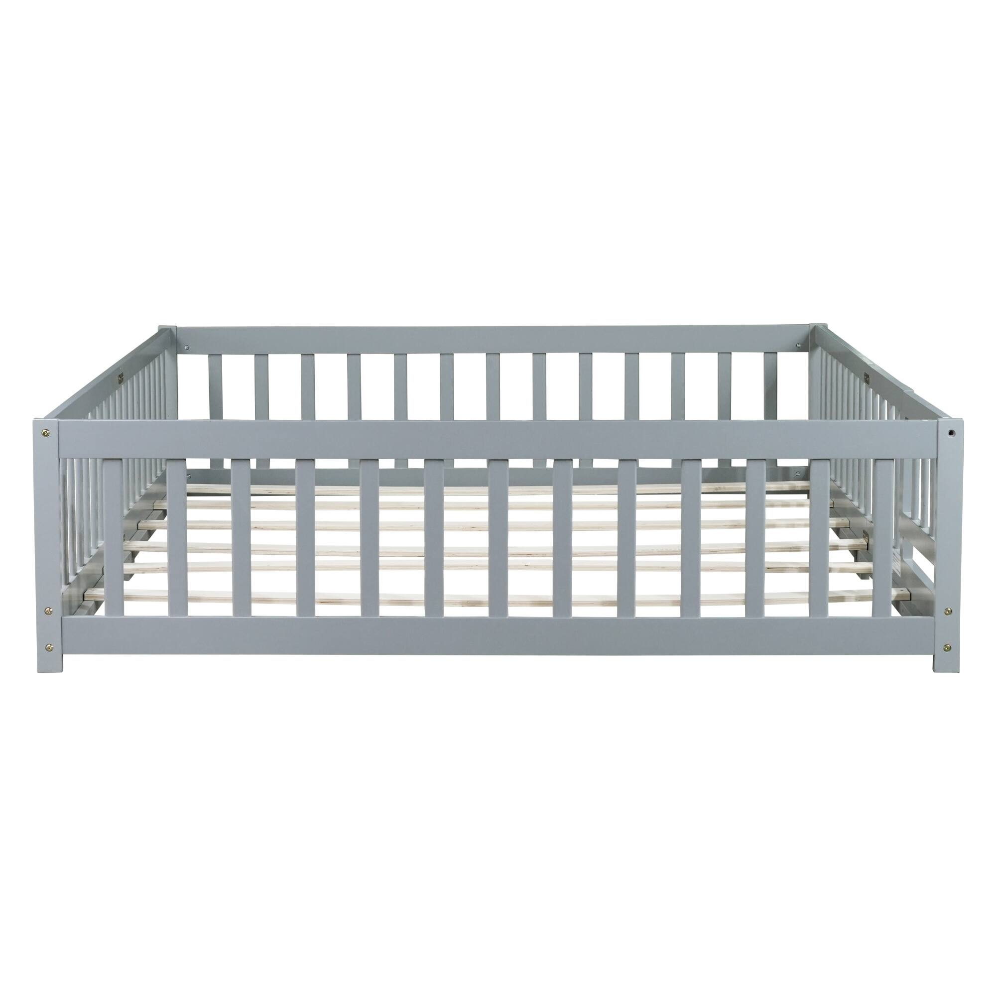 Alt View 9. GOODSILO - Queen Size Low-Profile Platform Bed with Safety Guardrails and Entry Door for Secure Sleeping Space - Grey.