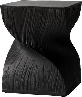 LeisureMod - Onyx Twisted Fiberstone Side Table, Square Modern Accent Table with Bark Texture - Indoor/Outdoor - Black