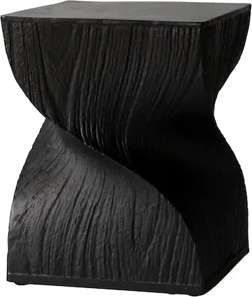 Front. LeisureMod - Onyx Twisted Fiberstone Side Table, Square Modern Accent Table with Bark Texture - Indoor/Outdoor - Black.