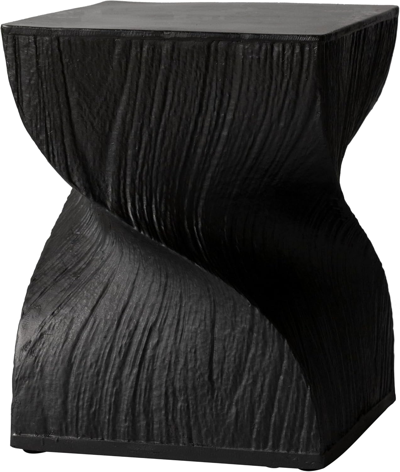 Front. LeisureMod - Onyx Twisted Fiberstone Side Table, Square Modern Accent Table with Bark Texture - Indoor/Outdoor - Black.