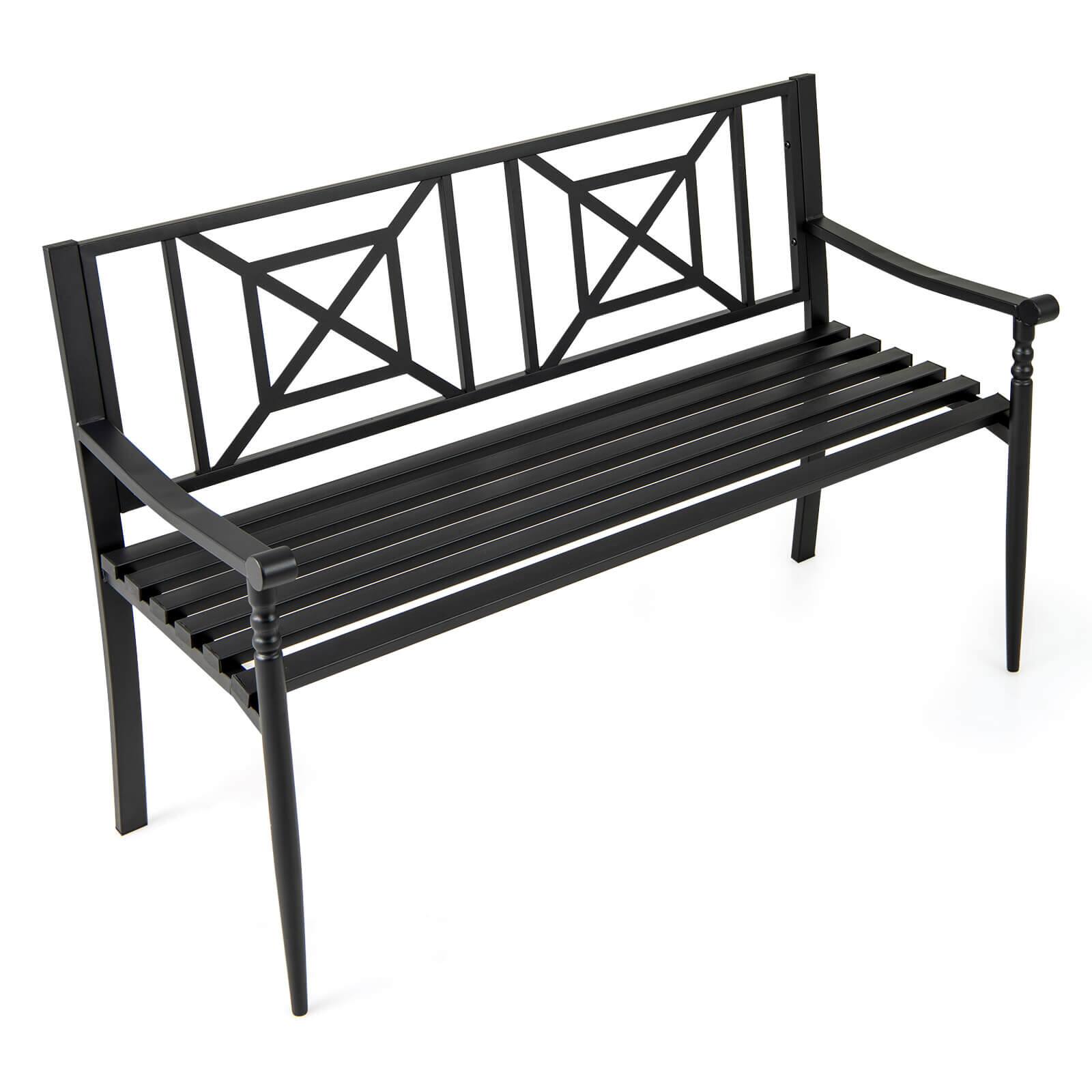 Alt View 9. Costway - Costway Patio Garden Bench Steel Frame Park Yard Outdoor Furniture Porch Chair Black - Black.