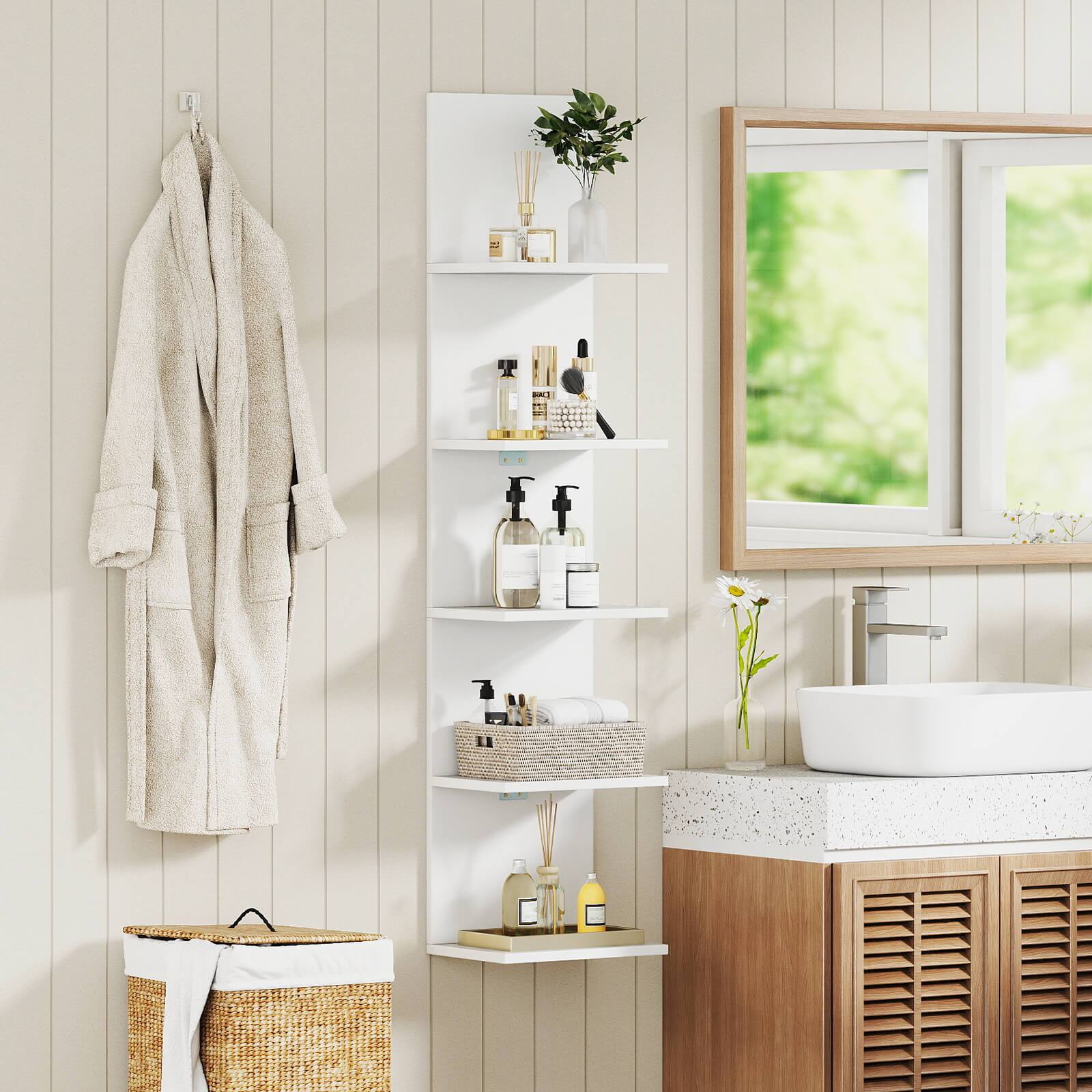 Alt View 4. Costway - Costway 1 PCS 5-Tier Wall Shelves Vertical Floating Storage Shelf Unit Wall-Mounted Organizer - White.