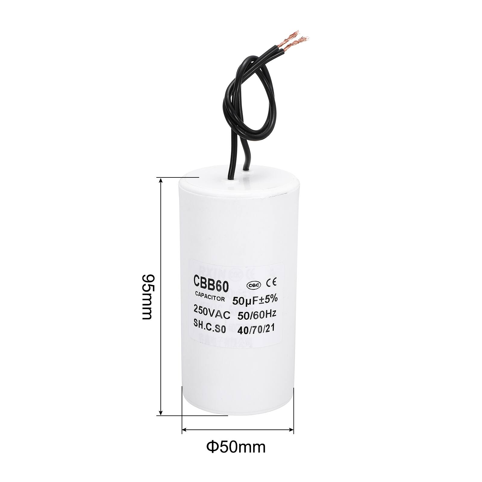 95mm CBB60 CBC CE CAPACITOR 50uF ±5% 250VAC 50/60Hz SH.C.SO 40/70/21 50mm