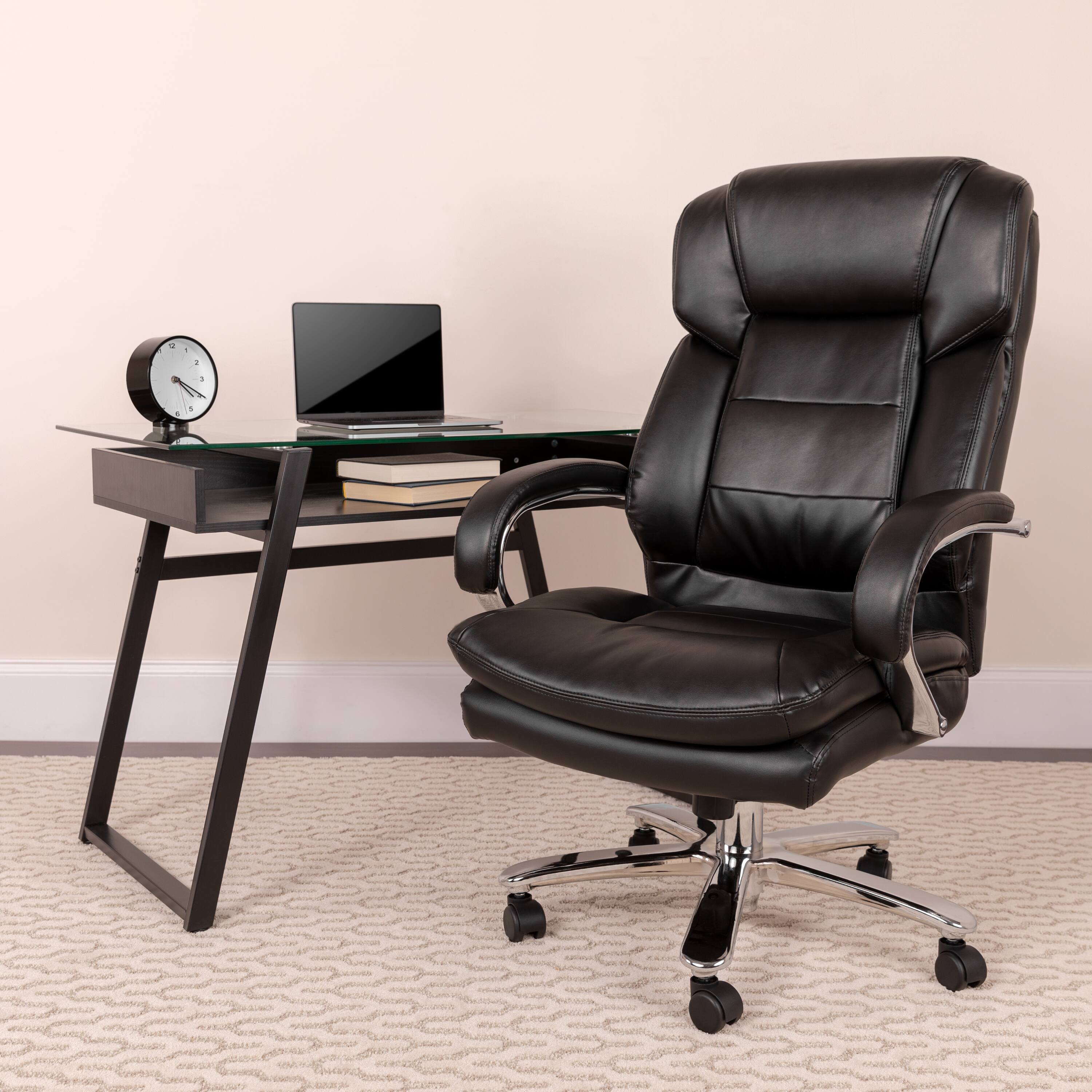 Alt View 1. Emma + Oliver - 24/7 500 lb. Big & Tall Executive Swivel Ergonomic Office Chair with Loop Arms - Black LeatherSoft.