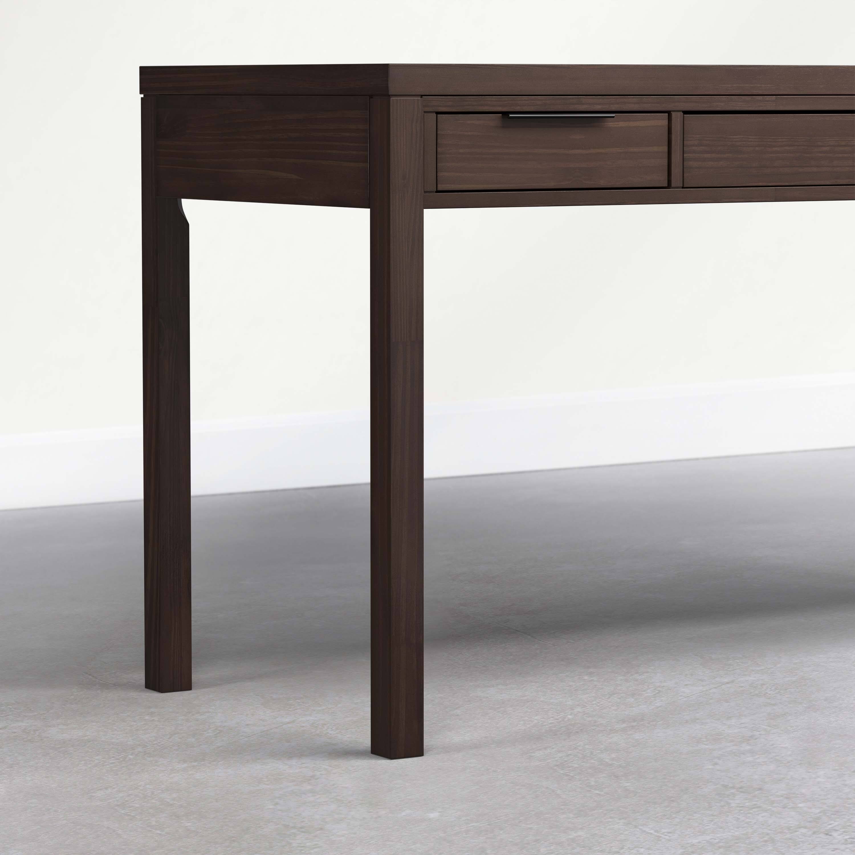Alt View 2. Simpli Home - Hollander 60 inch Wide Solid Wood Writing Desk, Dark Brown Walnut - Dark Brown Walnut.