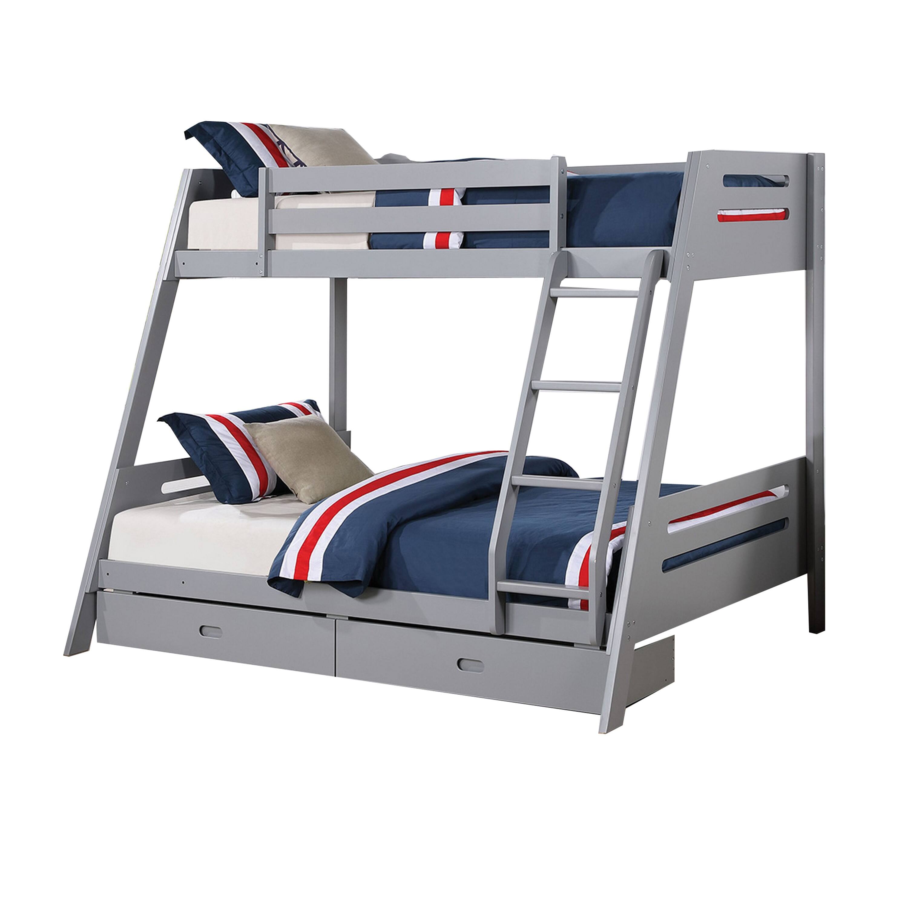 Alt View 1. Manhattan Lane - Emily Twin Over Full Bunk Bed with Ladder, 2 Drawers, Gray Solid Wood - Gray.