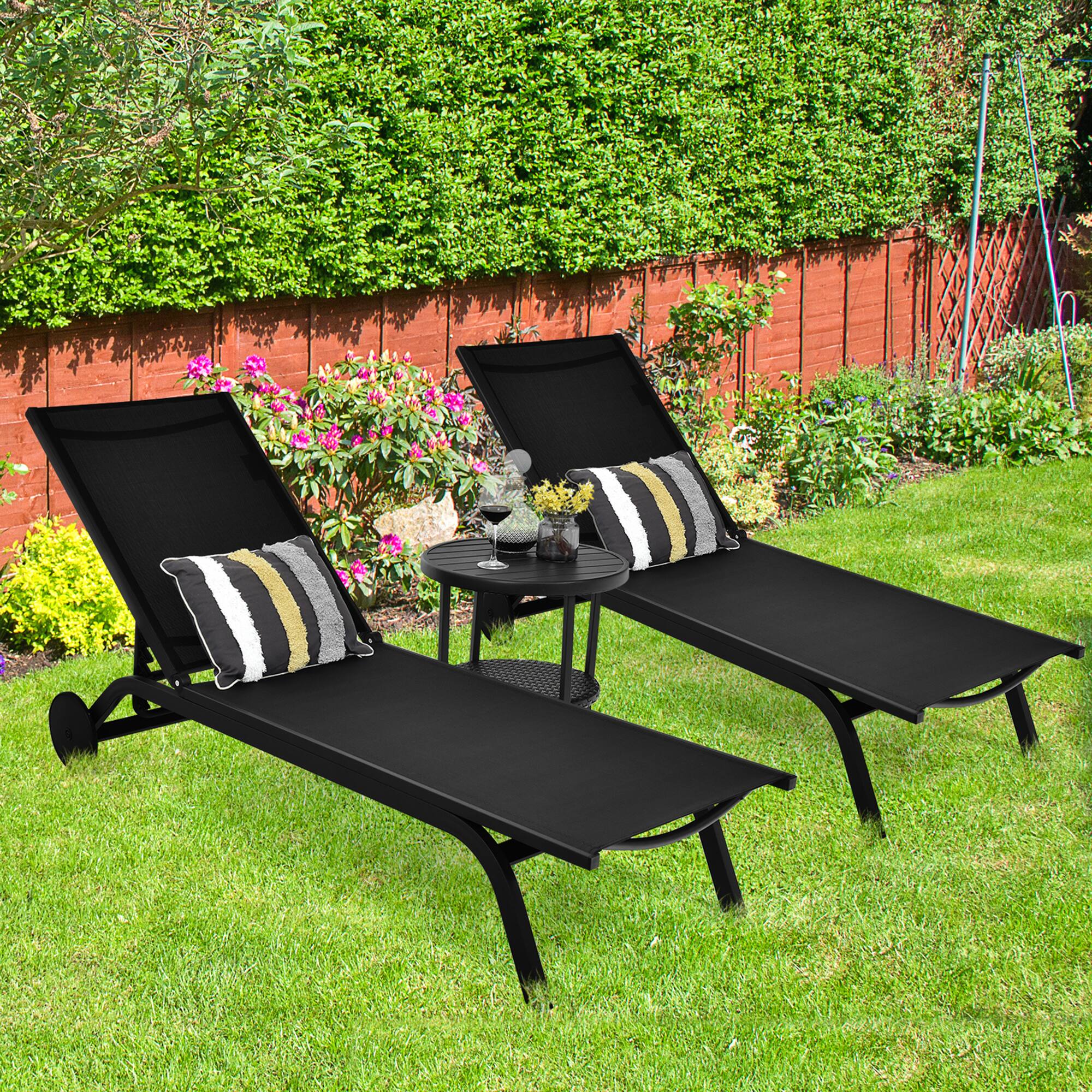 Gymax - Set of 2 Patio Chaise Lounge Chair Aluminum Adjustable Recliner w/ Wheels - Black price history on PriceWatchPro
