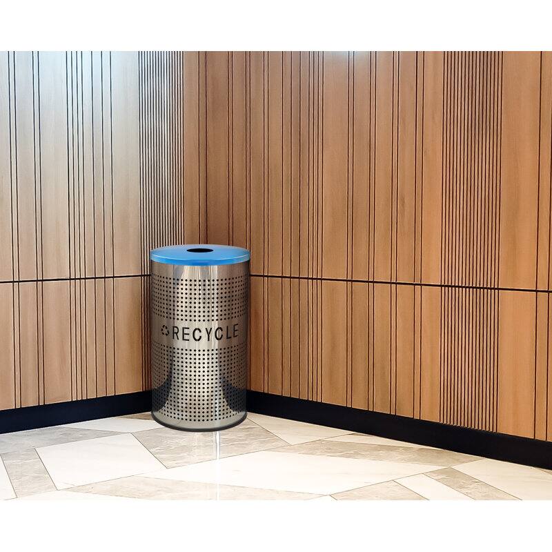 Alt View 10. Alpine Industries - 26 Gallon Perforated Recycling Trash Can with Lid and Liner - Blue - Recycle Label.