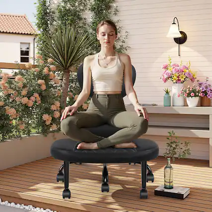 Front. Brick Attic - Cross Legged Chair Ergonomic ADHD Office Chair Height Adjustable Yoga Chair with Lumbar Support Kneeling Chair Black - Black.