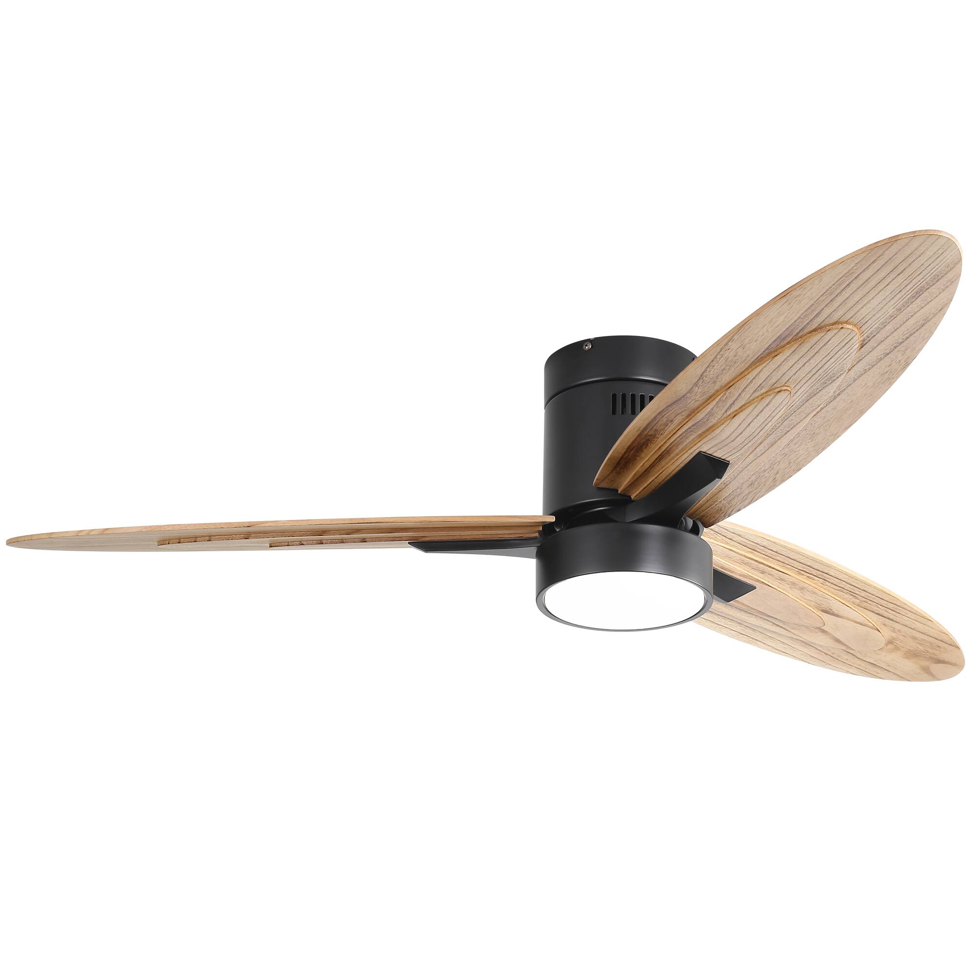 Front. GreenEver - 56" Carbonized Walnut Wood Ceiling Fan with 6-Speed Remote, 3-Color Dimmable LED Light for Large Rooms - Black.