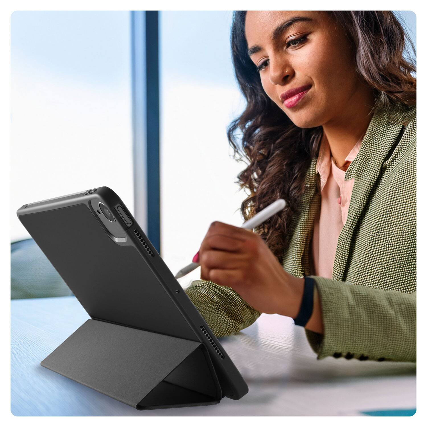 Angle. Vena - For Apple iPad Air 13 Inch Case, iPad Air M3 13 Inch Case, Trifold Stand, iPad Pro 12.9" Case 2022/2021/2020/2018) Black - Black.