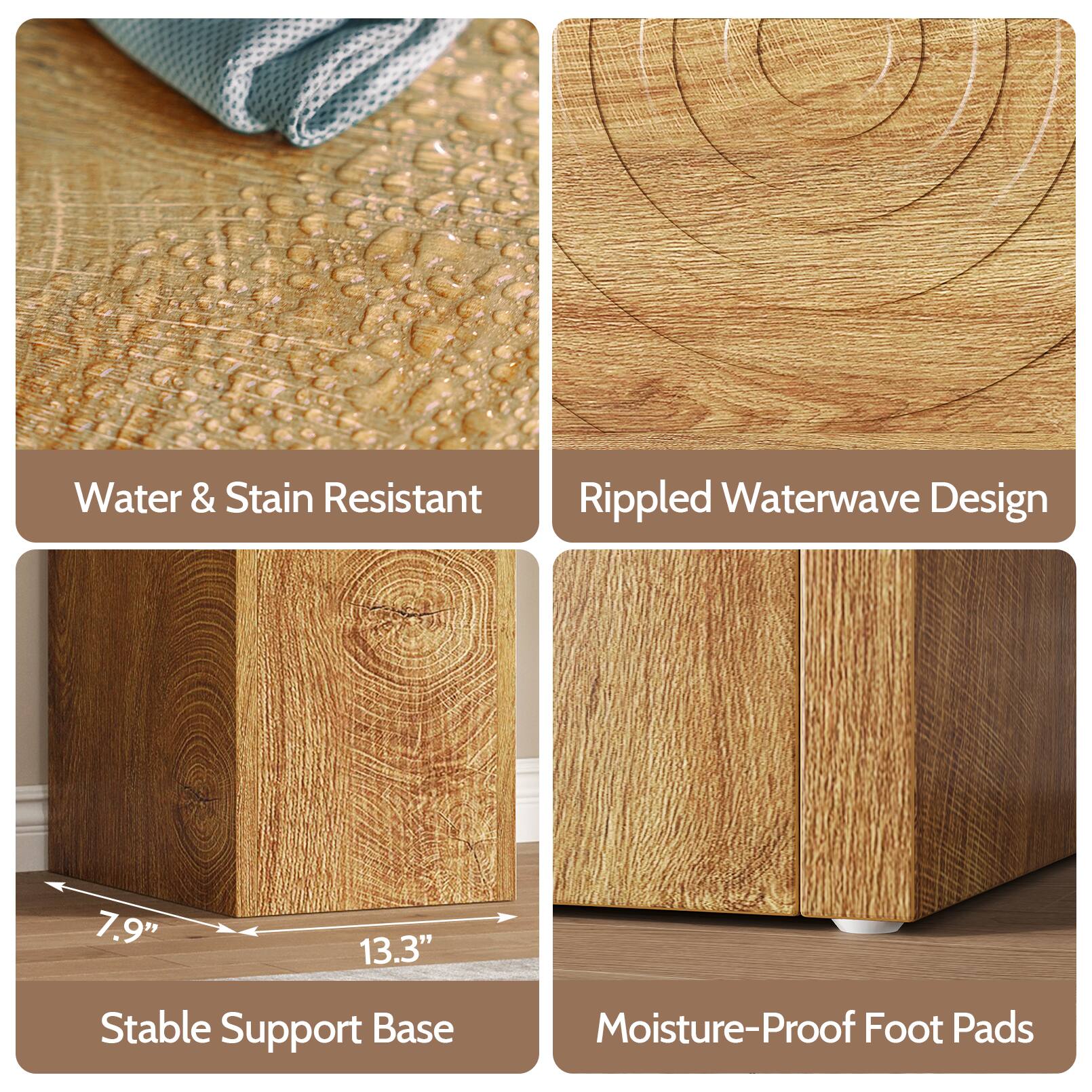 - Water & Stain Resistant
- Rippled Waterwave Design
- 7.9" x 13.3" Stable Support Base
- Moisture-Proof Foot Pads