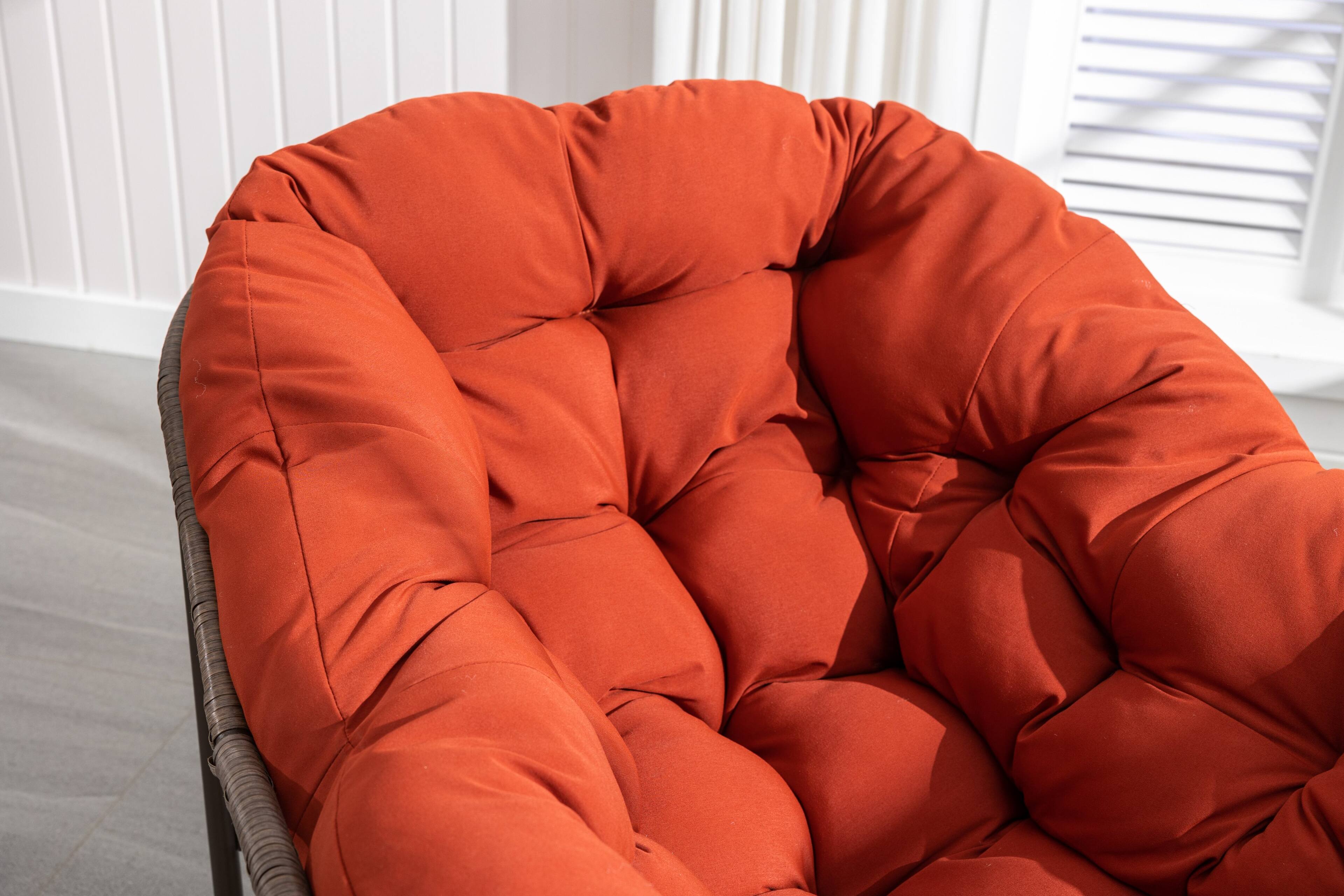 Alt View 4. GOODSILO - Outdoor Rattan Rocking Chair Padded Cushion Rocker Recliner for Porch, Living Room, Patio, Garden - Orange.