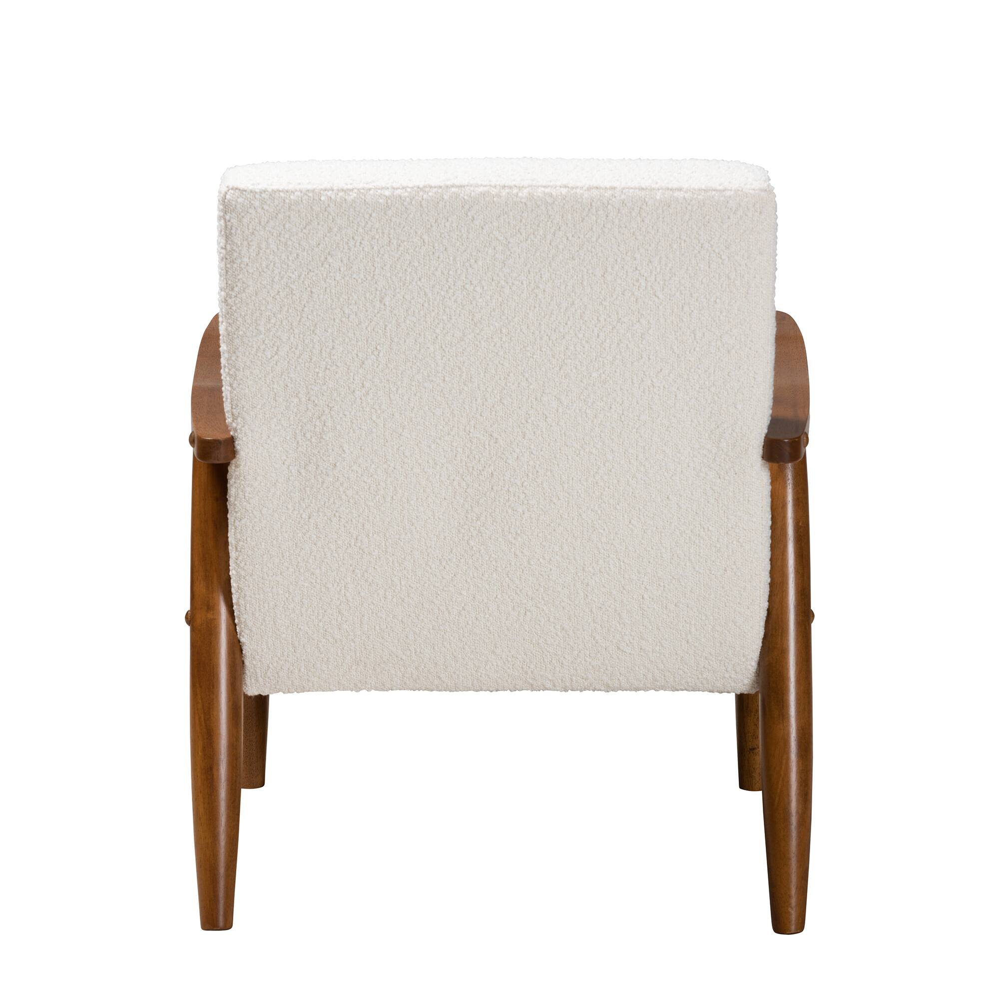 Back. Baxton Studio - Stratton Mid-Century Modern Boucle Fabric and Walnut Finished Wood Armchair - Cream/Walnut Brown.