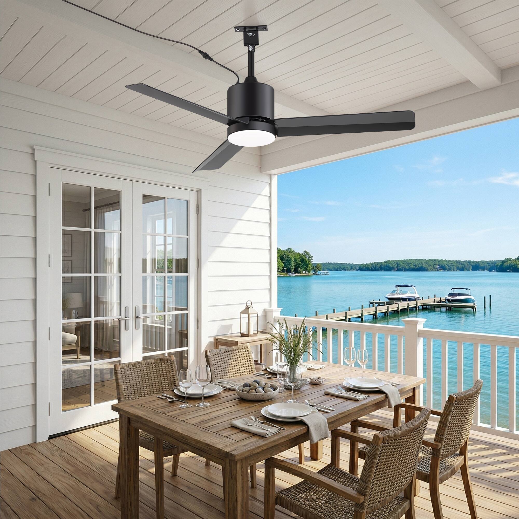 Alt View 1. Breezary - 42-Inch Waterproof Ceiling Fan with LED Light, 3 ABS Blades, DC Motor, 6-Speed Remote, 1/4/8h Timer, Tri-Color Dimmable - 42-Inch Matte Black Ceiling Fan.