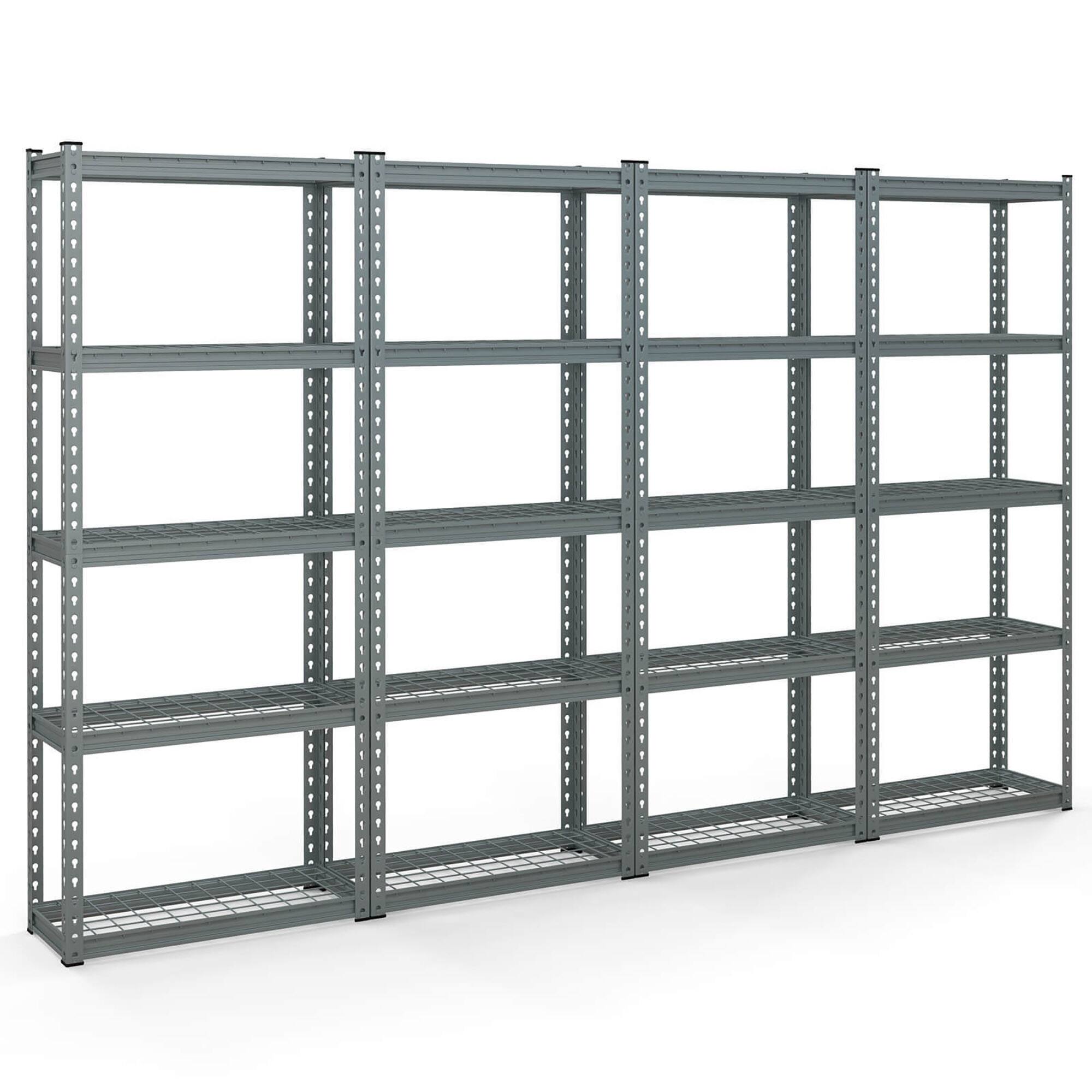 Gymax - 4 PCS 5-Tier Metal Shelving Unit Heavy Duty Wire Storage Rack with Anti-slip Foot Pads - Gray