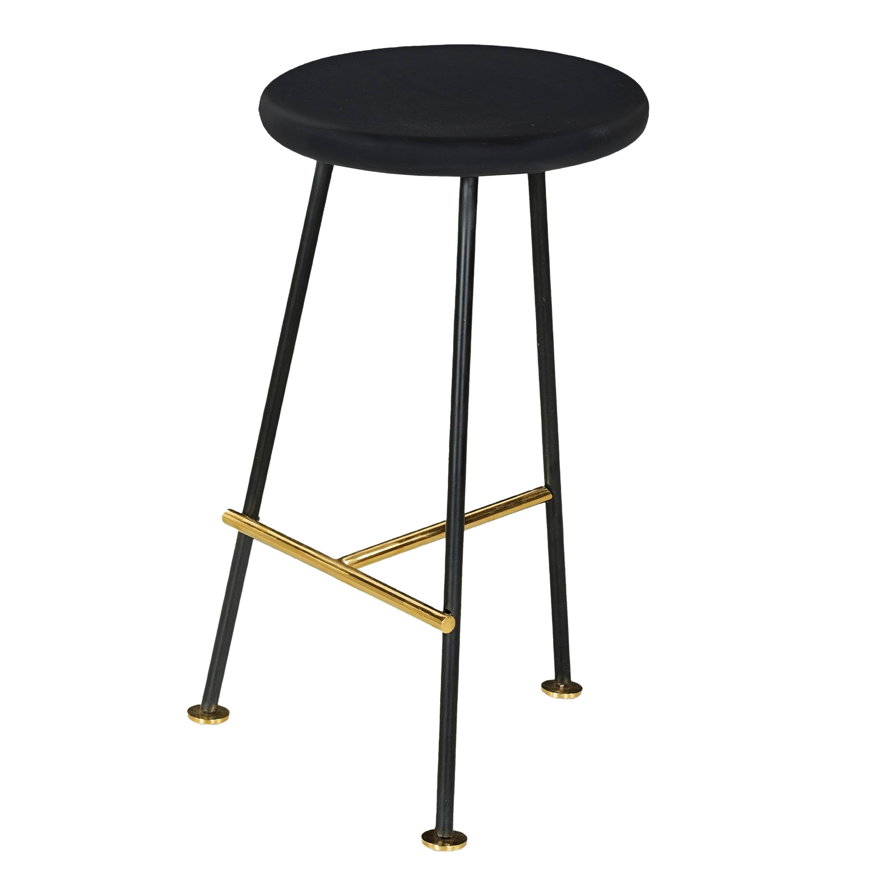Alt View 2. Manhattan Lane - Elira 24 Inch Backless Counter Barstool with Round Mango Wood Seat | Black Iron Legs | Gold Footrest - Black, Gold.
