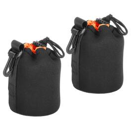 Unique Bargains - Camera Lens Bag, 2pcs 3.3"x5.5" Drawstring Pouch with Thick Neoprene for DSLR Lens, Water Coffee Cups - Black Orange