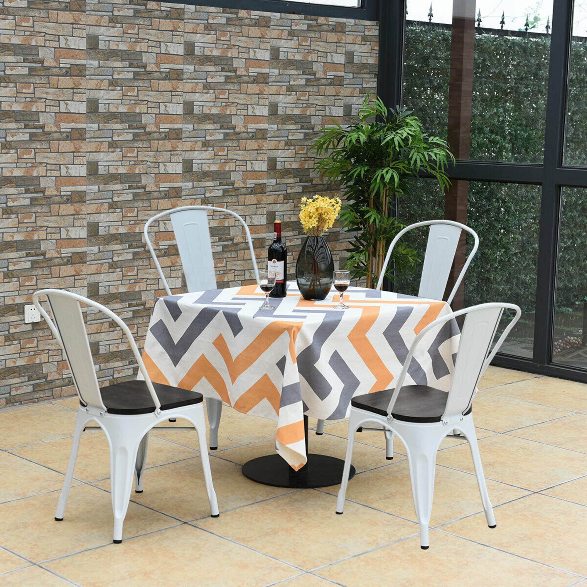 Alt View 2. Gymax - Gymax Set of 4  Metal Dining Side Chair Wood Seat Stackable Cafe Bistro - White.