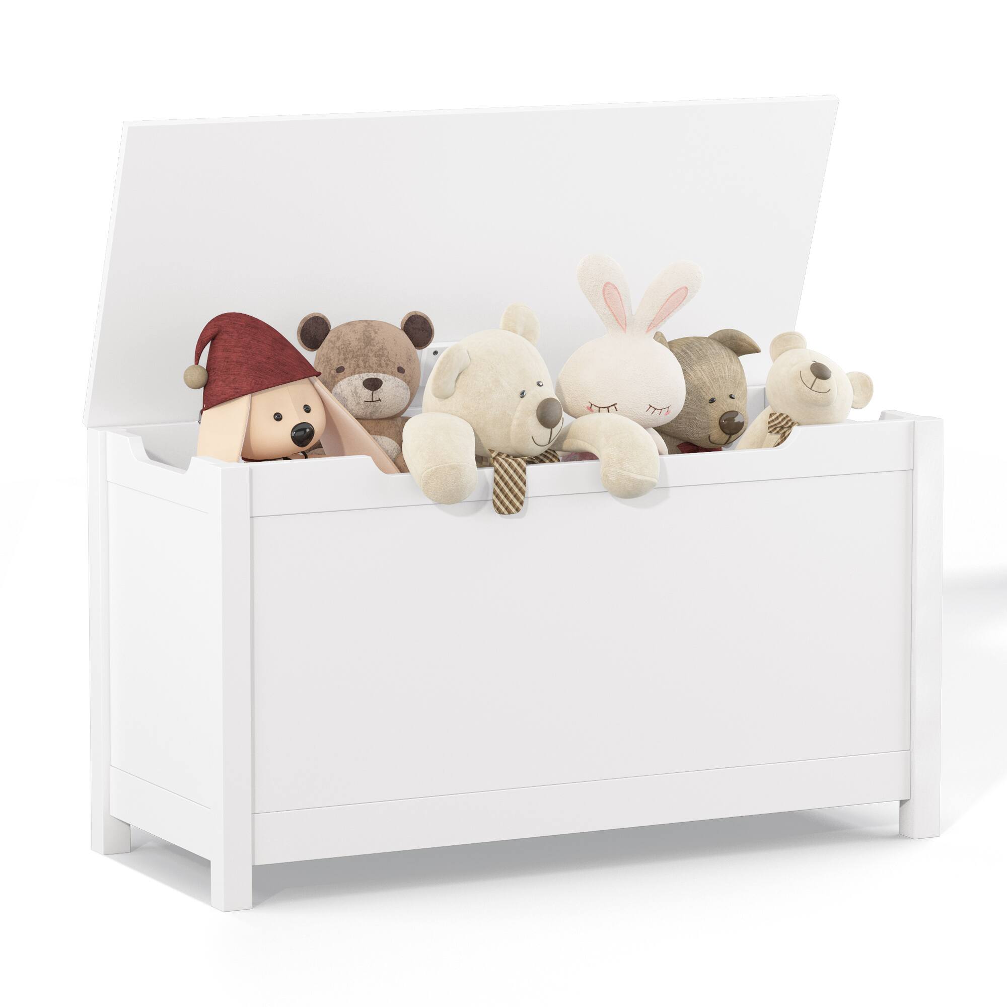 Alt View 2. Z-Edge - Kids Storage Bench, Wooden Toy Box Chest, Large Storage Cabinet with Safety Hinge for Playroom, Living Room or Entryway - White.
