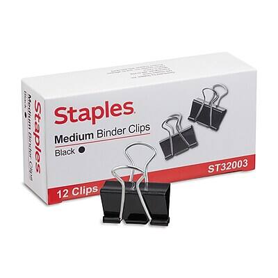 Staples Medium Binder Clips  
Black  
12 Clips  
ST32003