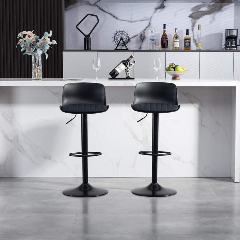 HTUTWOO - Bar Stools Set of 2, Height Adjustable 360° Swivel PU Leather Counter Height Barstools, for Kitchen Island & Home Bar - Black