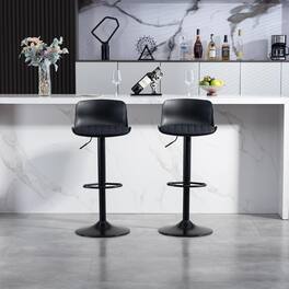 HTUTWOO - Bar Stools Set of 2, Height Adjustable 360° Swivel PU Leather Counter Height Barstools, for Kitchen Island & Home Bar - Black
