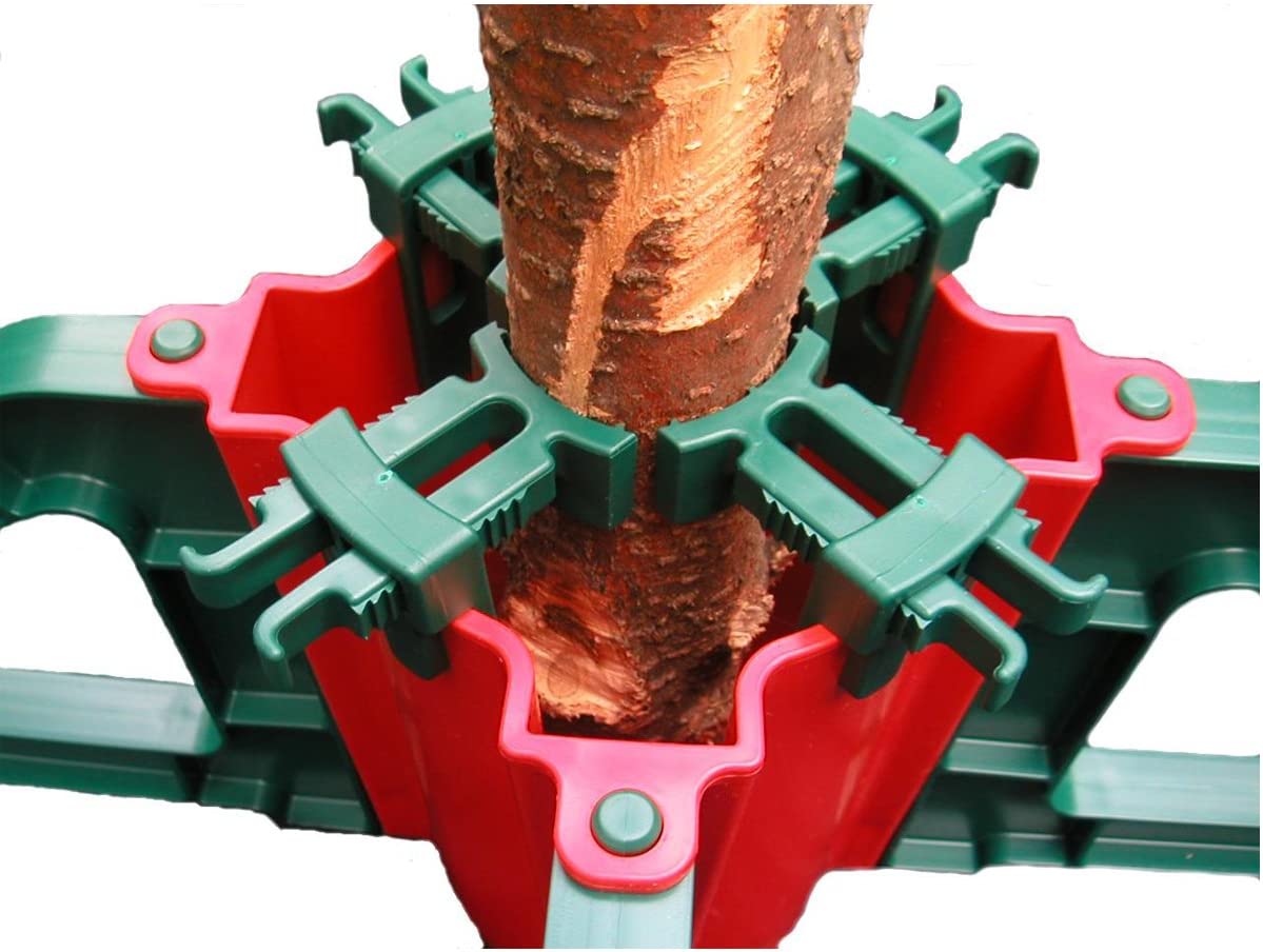 Alt View 2. Northlight - Christmas Tree Stand with Clamping System - For Real Live Trees Up To 10' - Red.