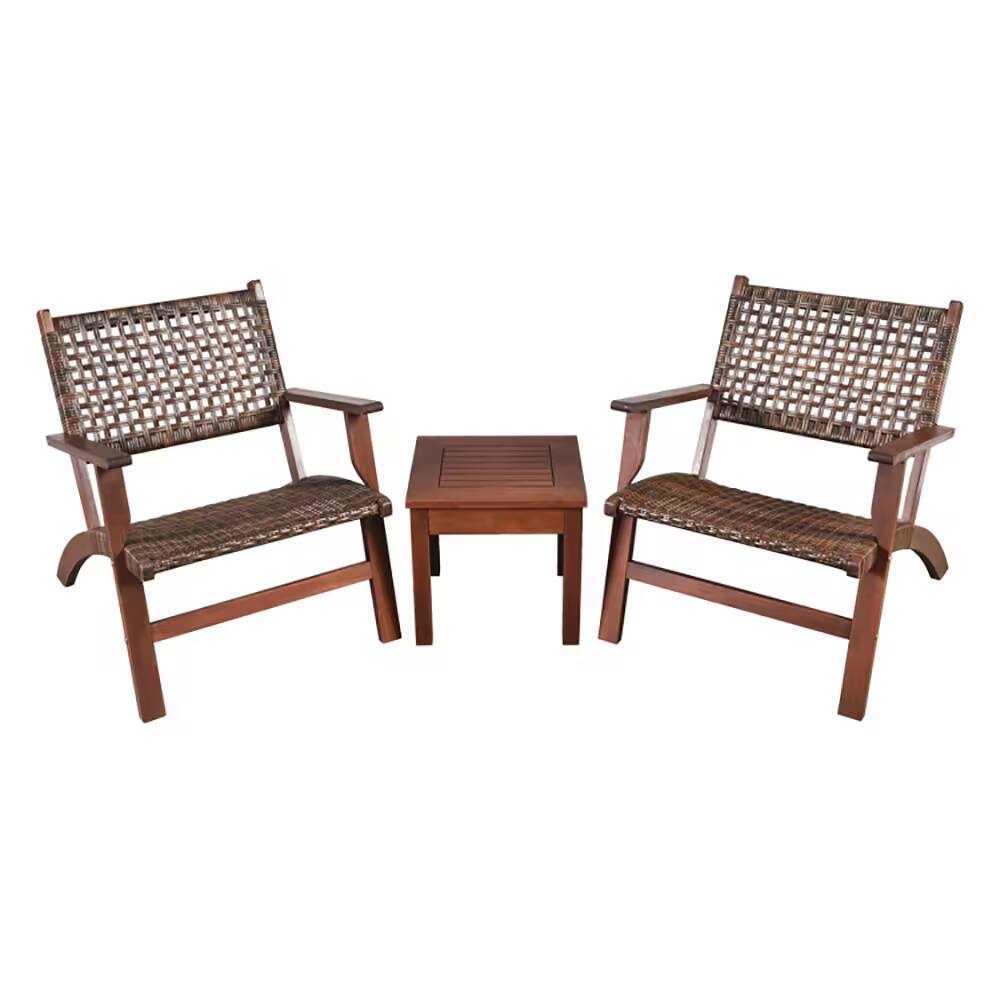 Alt View 5. Bestier - 3-Piece Eucalyptus Wood and Rattan Outdoor Patio Conversation Set - Natural Brown - Brown.