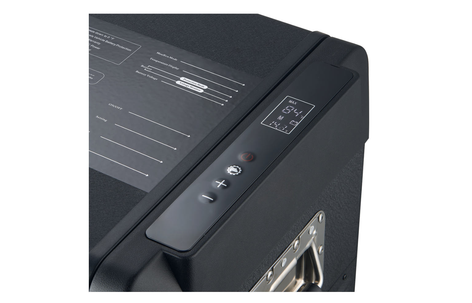 - dwn A D F # warranty Vehicle Battery Power Protection Masitica Mode Temperature Battery Display Battery Voltage Mowiter Viedrnge Protection - Media Mode Monitor ON/OFF Setting - MAX M B4 F 1d 0 +