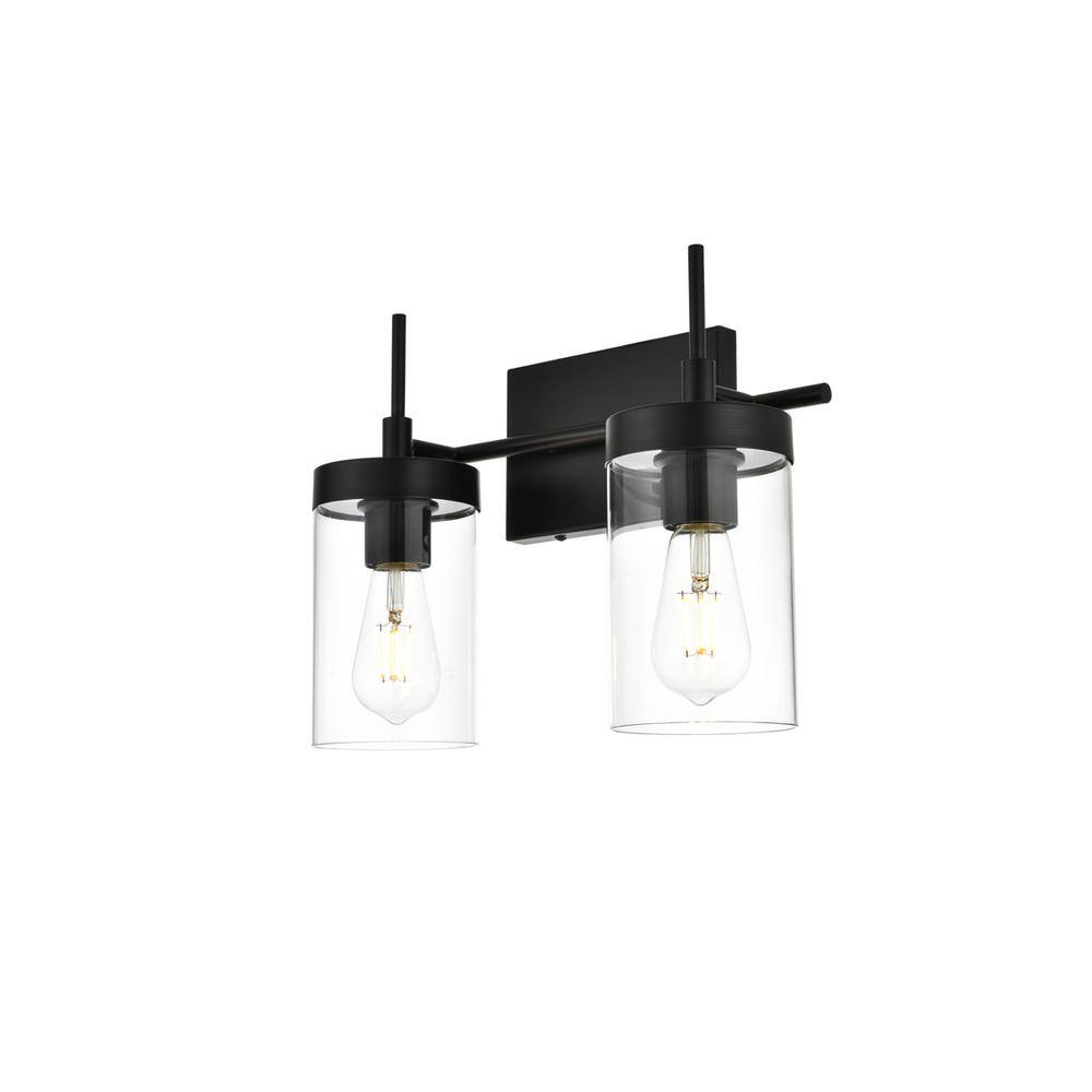 Alt View 1. Living District - Benny 2 light Black and Clear Bath Sconce - Black And Clear.