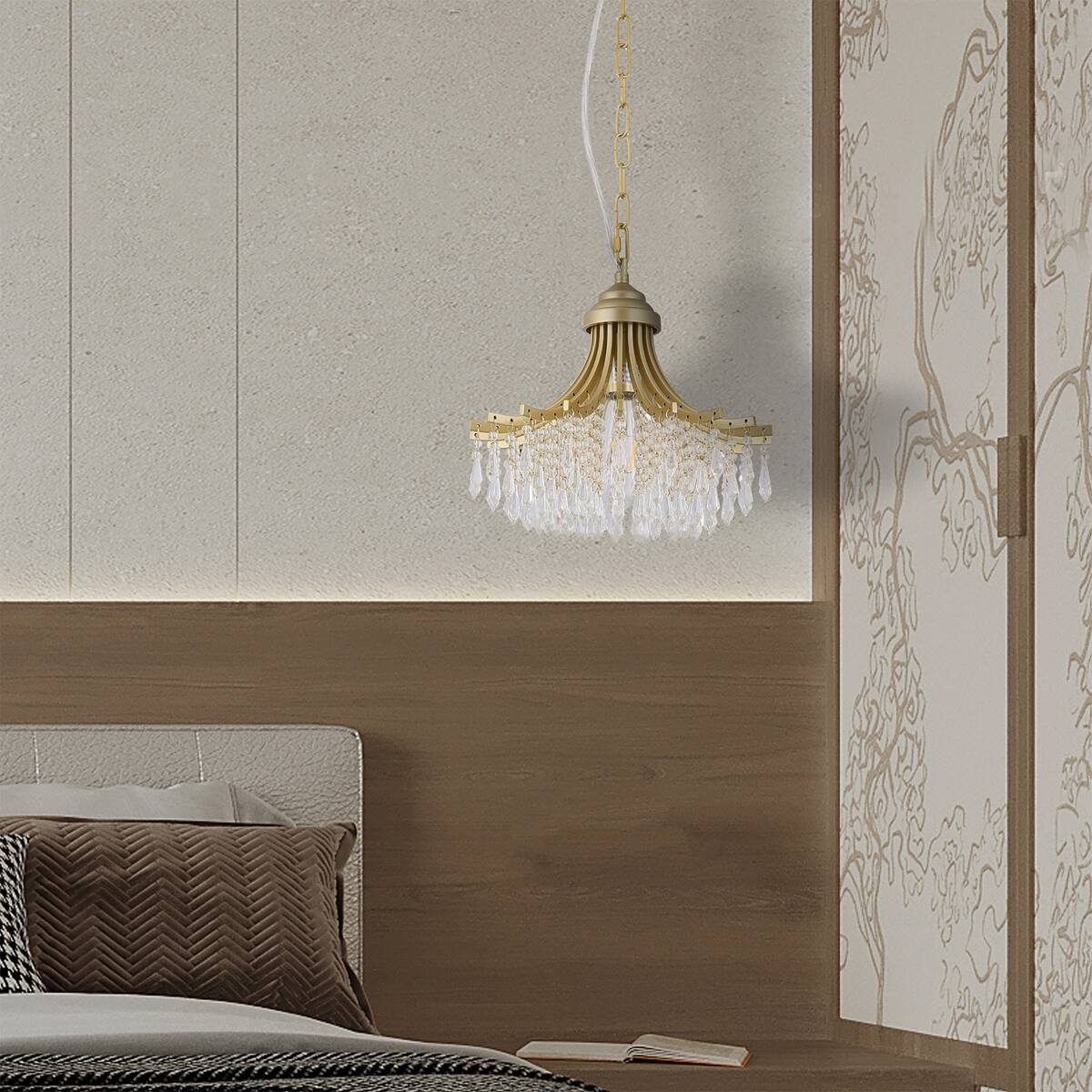 Alt View 5. Loheer - Loheer Fan Shaped Glass Pendant Chandelier, Matte Gold Single Light, 11.75 Inch Diameter.