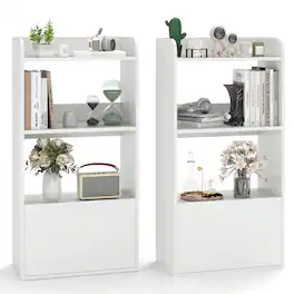 Gymax - 2PCS Bookcase w/ Drawer 3-Tier Open Shelf Anti-Toppling Kits for Living Room - White