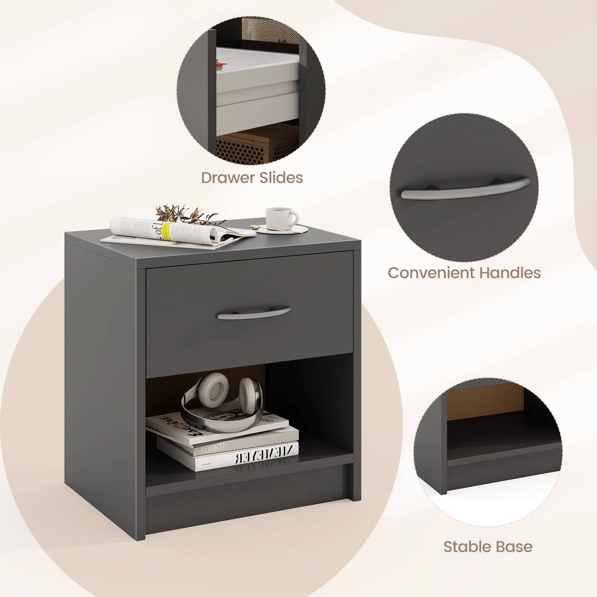 Drawer Slides, Convenient Handles, Stable Base