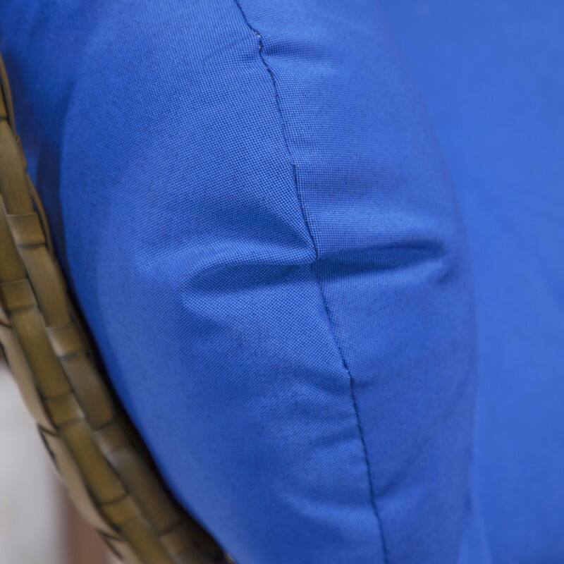 Alt View 1. LeisureMod - LeisureMod Beige Wicker Hanging Egg Chair with Iron Stand & Cushion - All-Weather Single Outdoor Patio Swing - Blue.