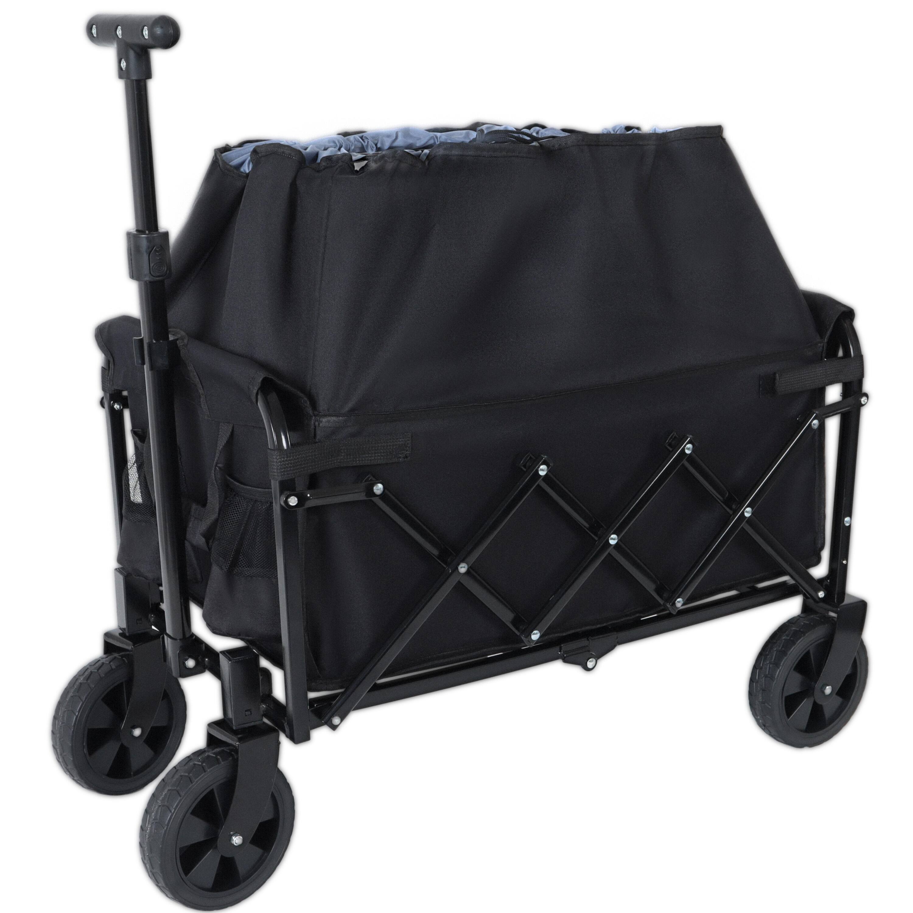 Alt View 1. Mondawe - Expandable Dual-Layer Wagon Utility Carts w/ 225LBS Capacity, 360° All-Terrain Wheels - Black.