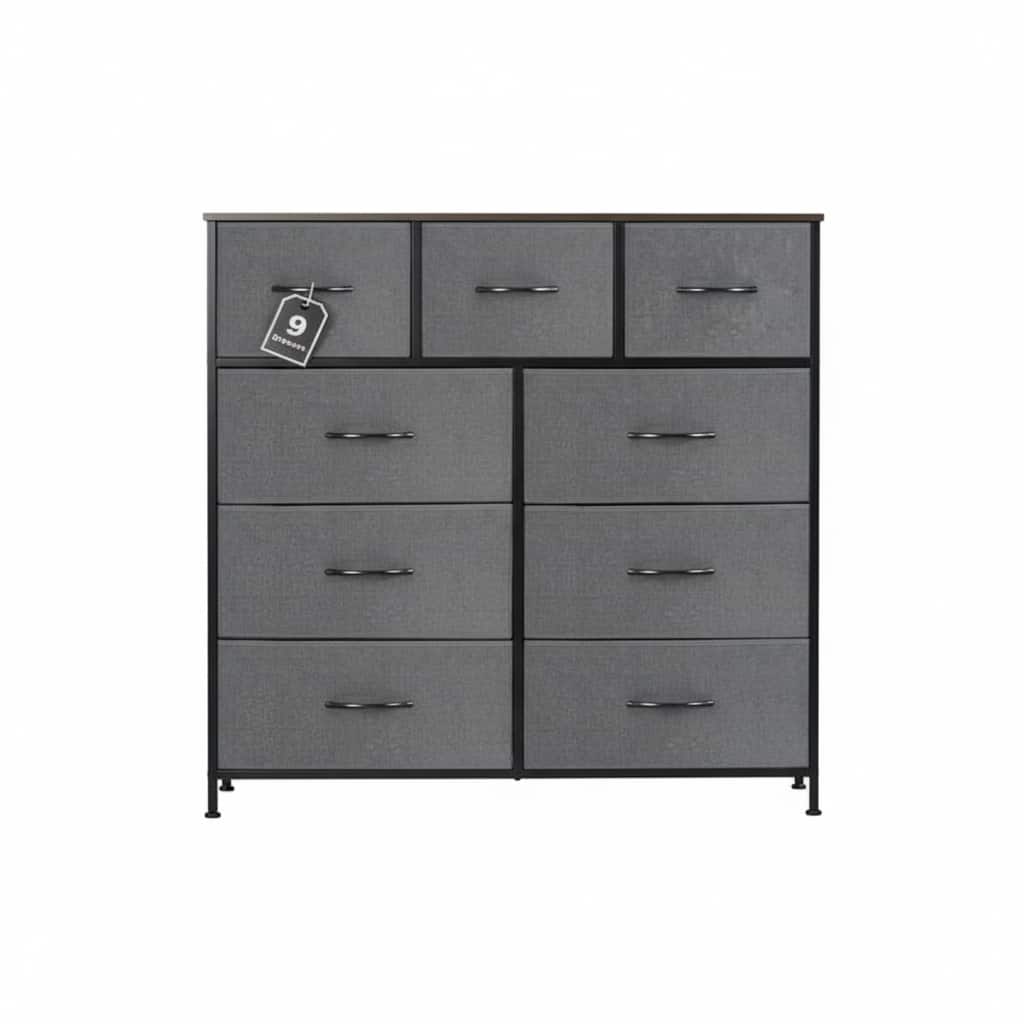 AOITUN - 9-Drawer Dresser for Bedroom, Grey Fabric Storage Tower with Metal Frame - Gray