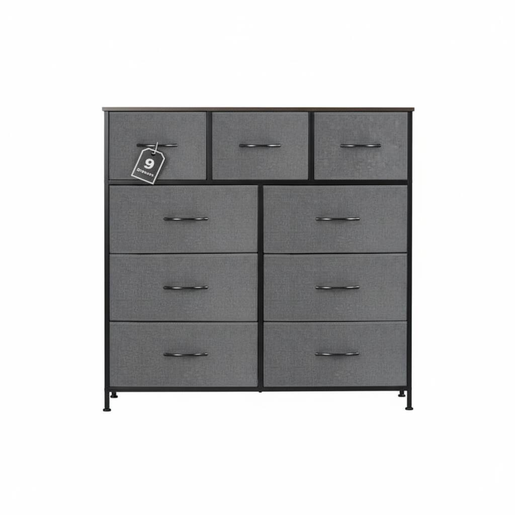 Front. AOITUN - 9-Drawer Dresser for Bedroom, Grey Fabric Storage Tower with Metal Frame - gray.