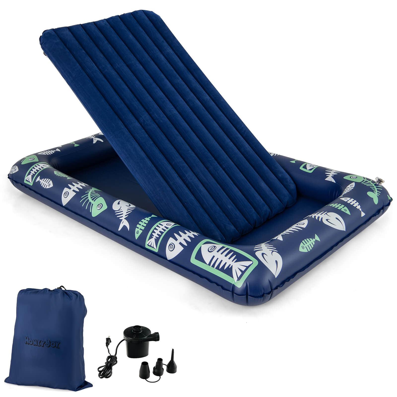 Costway - Inflatable Kids Travel Bed Portable Air Mattress Set with Double-sided Mattress - Blue