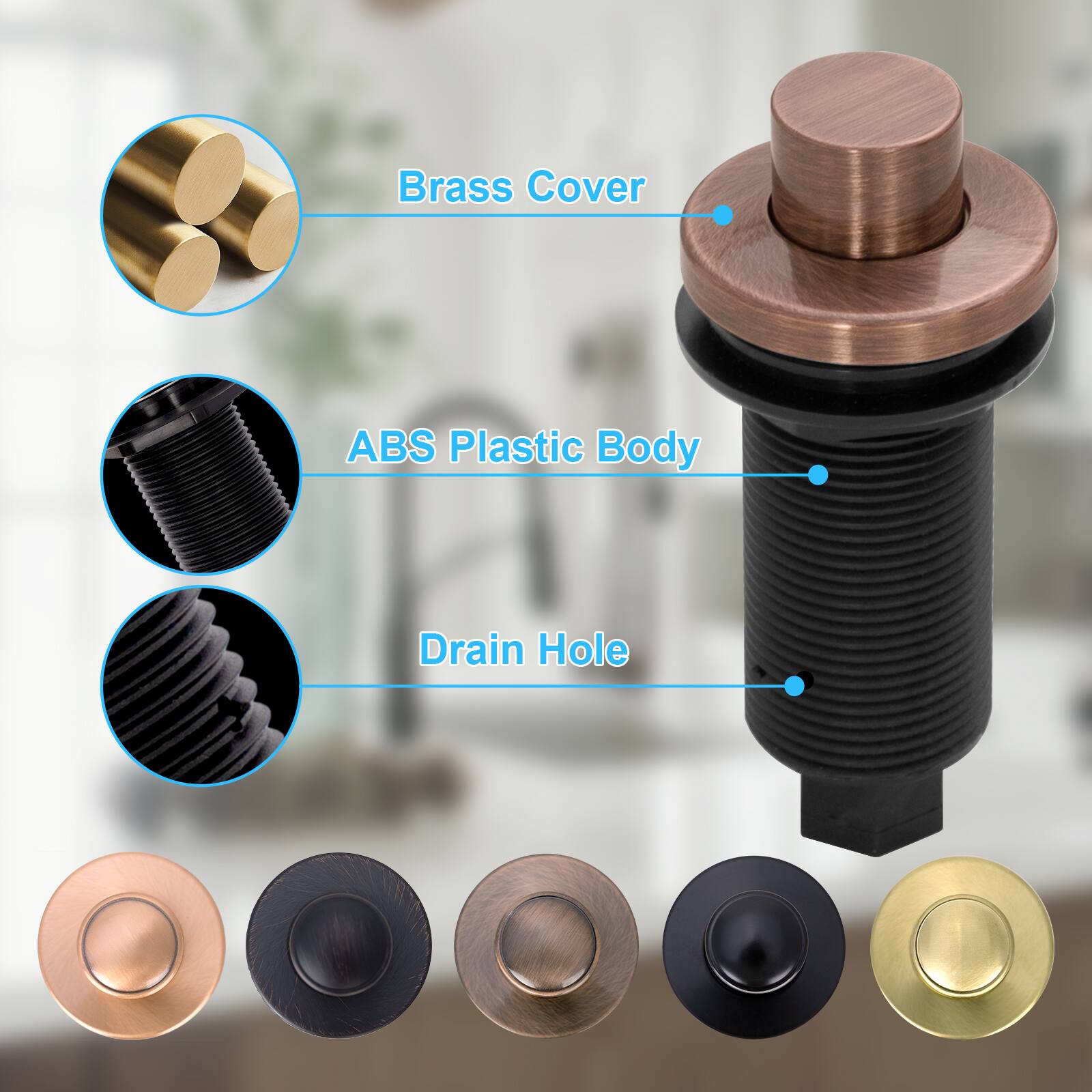 Brass Cover  
ABS Plastic Body  
Drain Hole