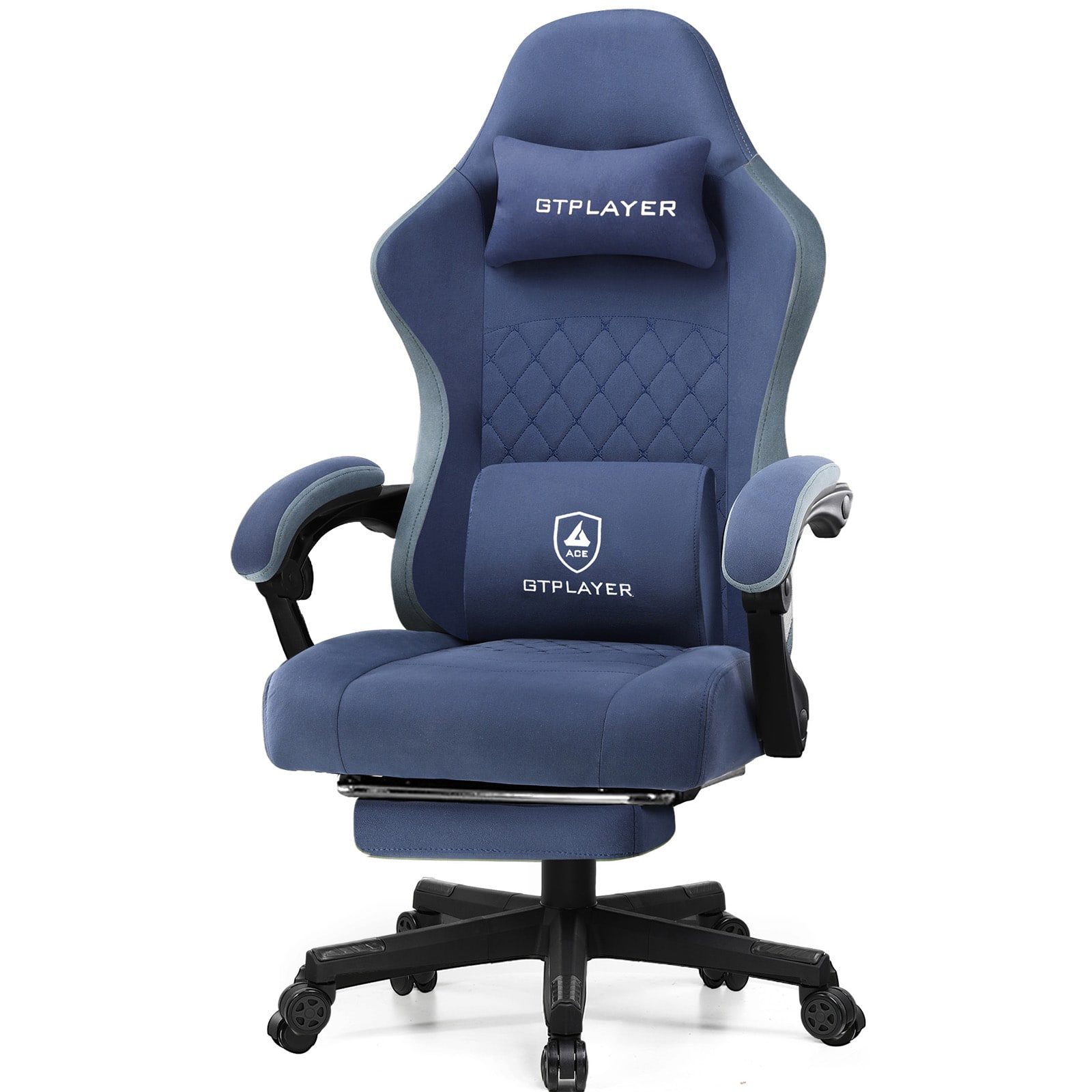 GTPlayer - Ergonomic Gaming Chair with Linkage Armrests Computer Office Chair High Back Task Chair with Footrest - Blue