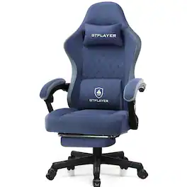 GTPlayer - Ergonomic Gaming Chair with Linkage Armrests Computer Office Chair High Back Task Chair with Footrest - Blue
