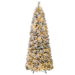 Gymax - 6 FT Flocked Christmas Tree w/ Pine Needles 517 Branch Tips 170 LED Lights - Green